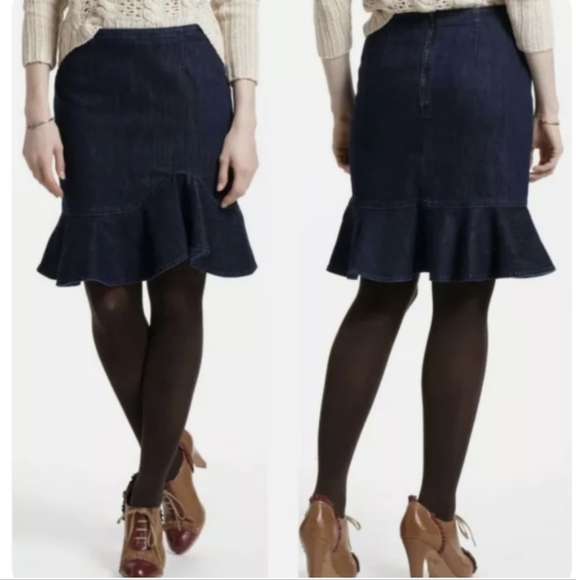 Leifsdottir Anthropologie Lana Denim skirt dark wash ruffle size 4 - Picture 2 of 8